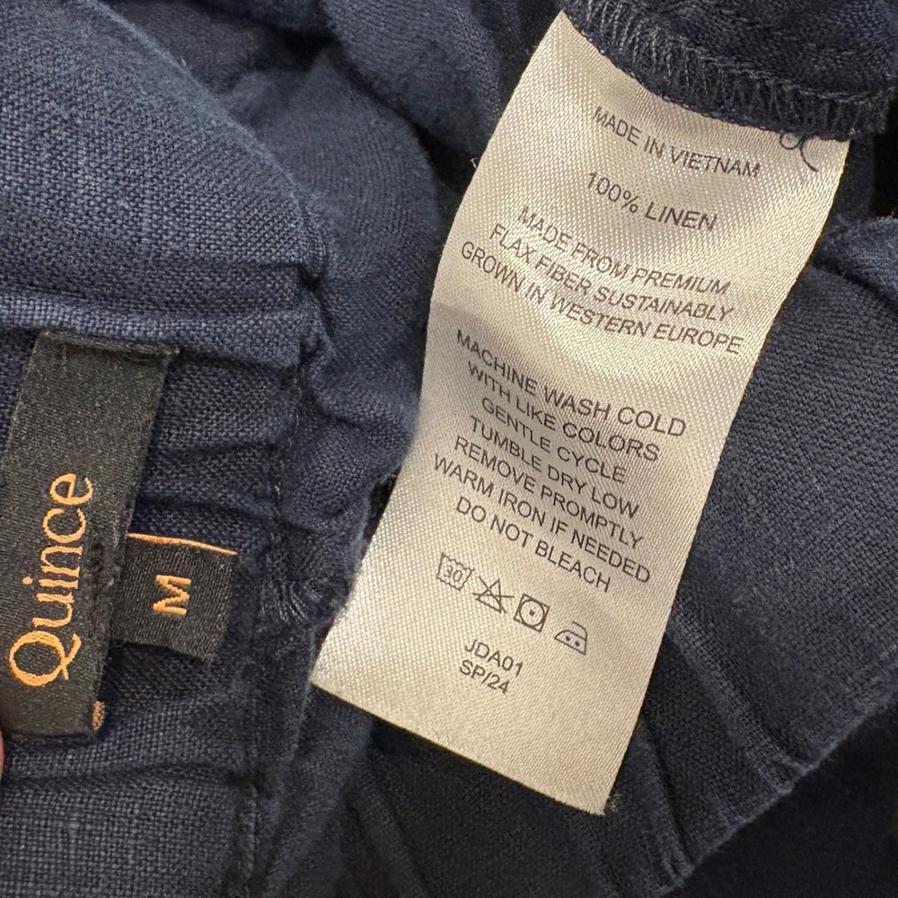 Quince 100% European Linen Tapered Ankle Pants Deep Navy Blue High Rise Medium - Picture 9 of 9